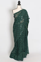 Heena | Dark Green Soft Net Sequin Saree | Bollywood Partywear
