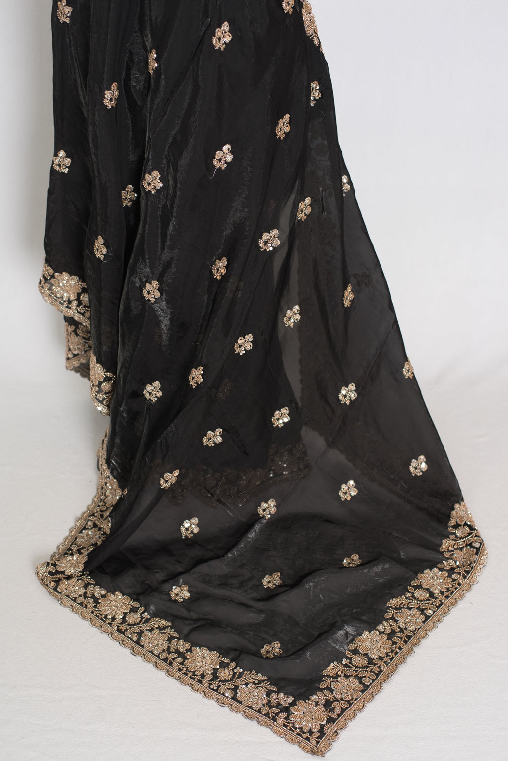 Aanya | Black Tissue Saree | Pre-Stitched Size 34 Blouse (Adjustable to 36/38)