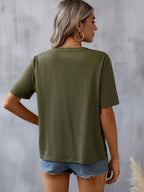 Women's Floral Embroidered Notched V-Neck T-Shirt – Short Sleeve Boho Lace Trim Top