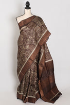 Kala | Earthy Brown Pure Tussar Silk Saree | Heritage Kalamkari Art Prints