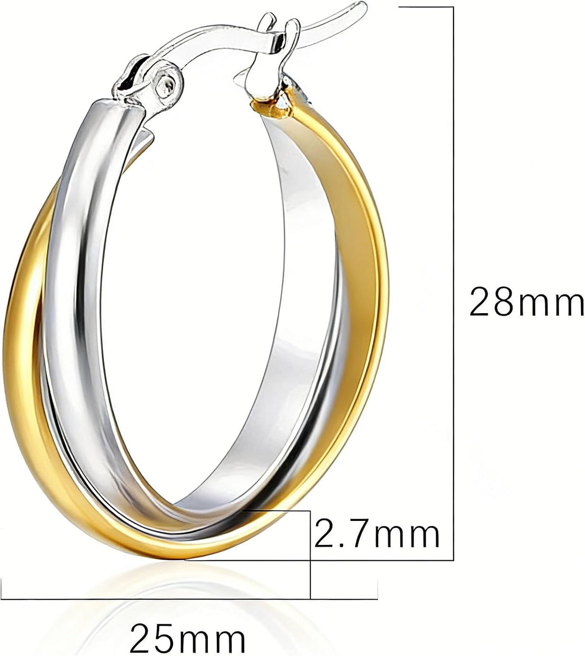 Two Tone Earrings for Women Gold and Silver Earrings Polished Chunky Huggie Hoop Earring Fashion Jewelry Two Tone Jewelry for Woman