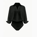 Womens Slim-fit Mandarin-collar Three-quarter-sleeve Shirt