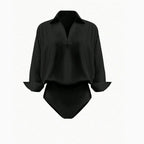 Womens Slim-fit Mandarin-collar Three-quarter-sleeve Shirt