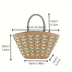 Color-Block Womens Handwoven High-Capacity Shoulder Beach Basket Bag For Vacation