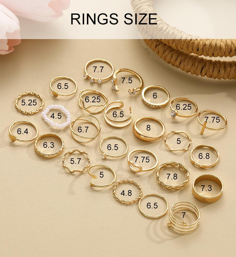 25 Pcs Gold Stackable Ring Set for Women, Chunky Knuckle Finger Midi Rings, Silver Simple Stacking Cute Rings Pack Trendy Stuff Jewelry Gift