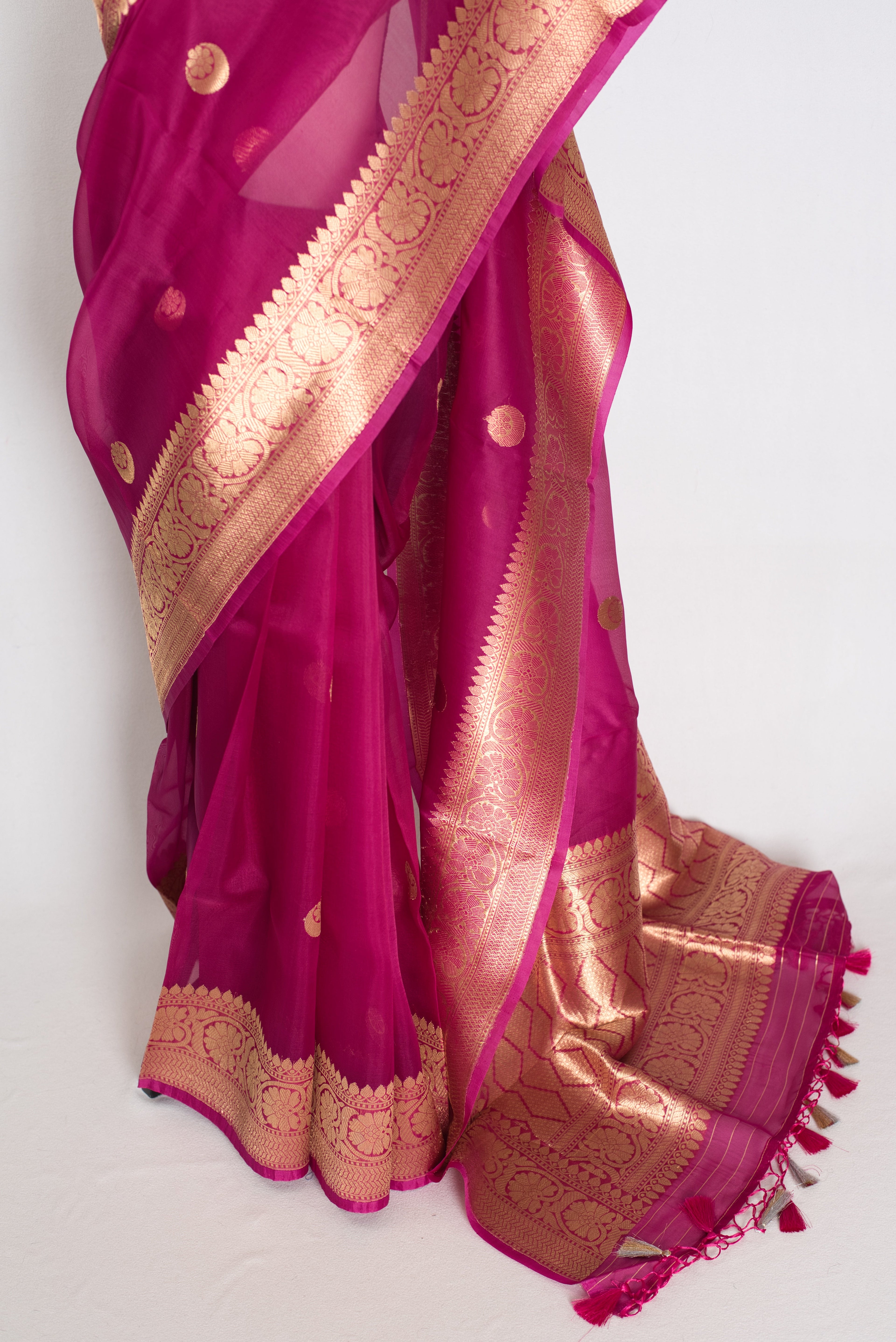 Gracy : Purple and Gold Chand Sitara Kora Organza Banarasi Saree
