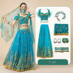 Women Festival Halloween Cosplay Belly Dance Top Dress Adult Indian Arab Jasmine Sari Fantasy Rave Bollywood Outfit Costume Suit