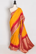 Mala | Yellow & Red Dola Silk Banarasi Saree | Soft & Flowy