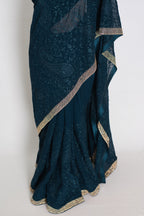 Sia | Cobalt Blue Georgette Kashmiri Embroidery Saree| Designer Cocktail Glamour
