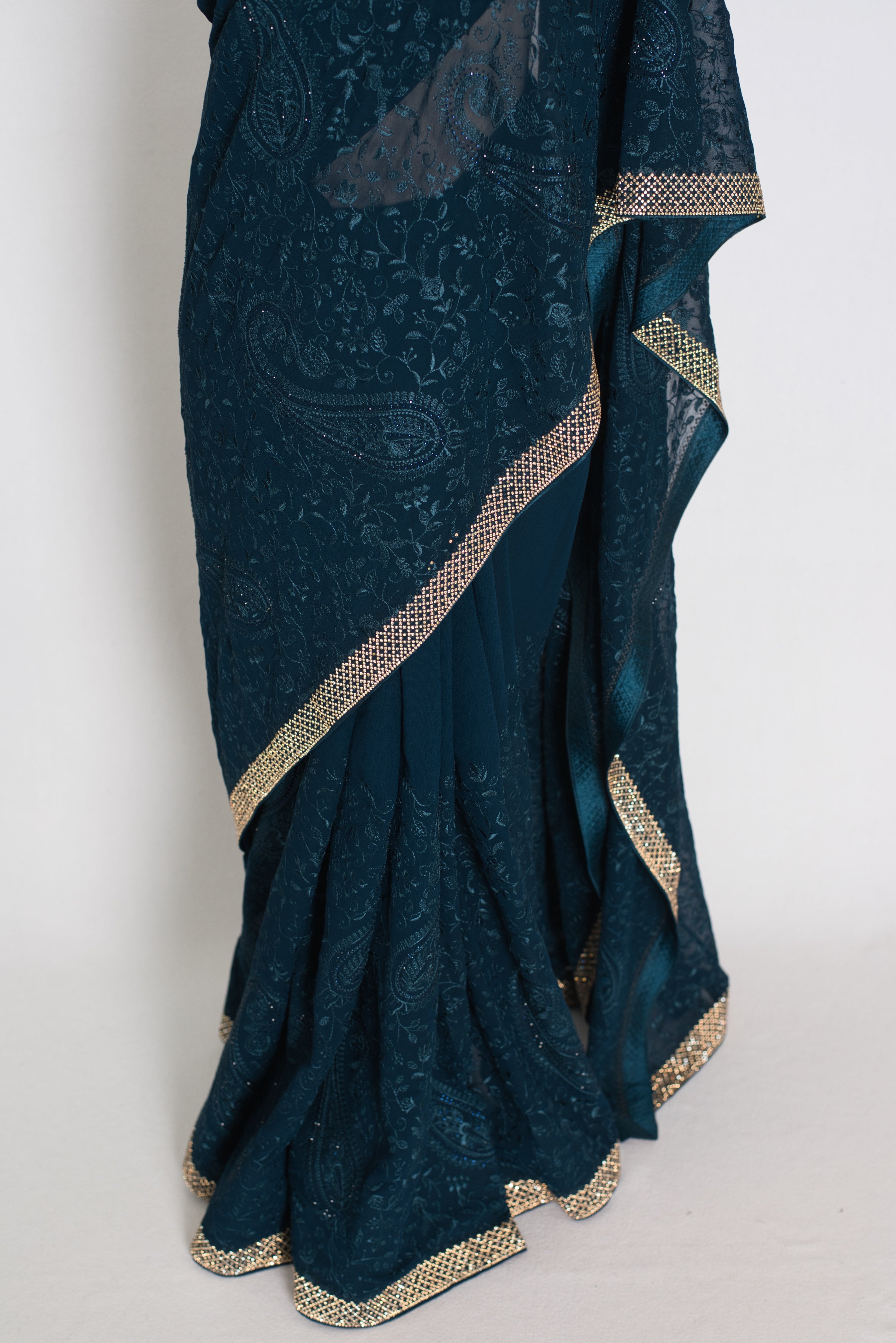 Sia | Cobalt Blue Georgette Kashmiri Embroidery Saree| Designer Cocktail Glamour