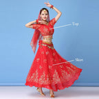 Bollywood Dress Costume Women Indian Dance Set Belly Dance Sari Clothing Belly Dance Performance Clothes Chiffon Dance Set New