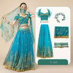 Women Festival Halloween Cosplay Belly Dance Top Dress Adult Indian Arab Jasmine Sari Fantasy Rave Bollywood Outfit Costume Suit