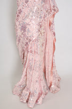 Ila | Baby Pink Soft Net Saree | Ready-to-Wear Set with Size 36 Stitched Blouse