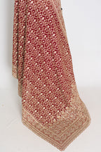 Mohey | Maroon and Gold Georgette Bridal Saree | Elegant Royal Festive Wear