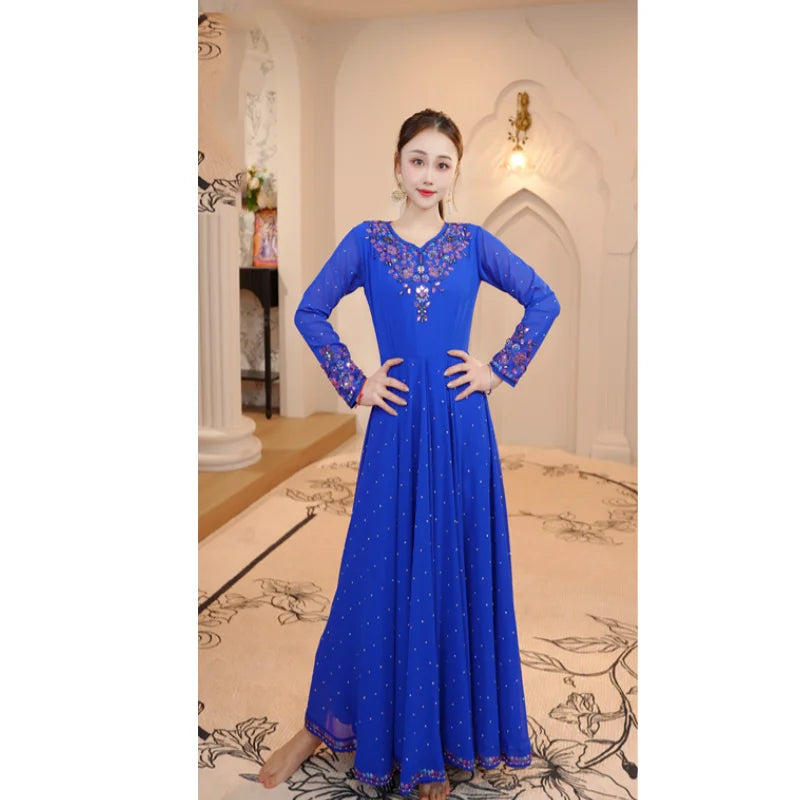 2026 Female India Saree Dress Long Sleeve Big Swing Clothes Oriental Classical Stage Performance Costume Bollywood Wear DQL12728