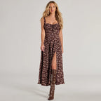 European And American Spring And Summer Floral Backless Slim Fit Sleeveless Split Dress