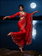 Customised Middle Eastern Wedding Dresses 2025 Red Floral Embroidered Indian Saree Bridal Evening Gowns