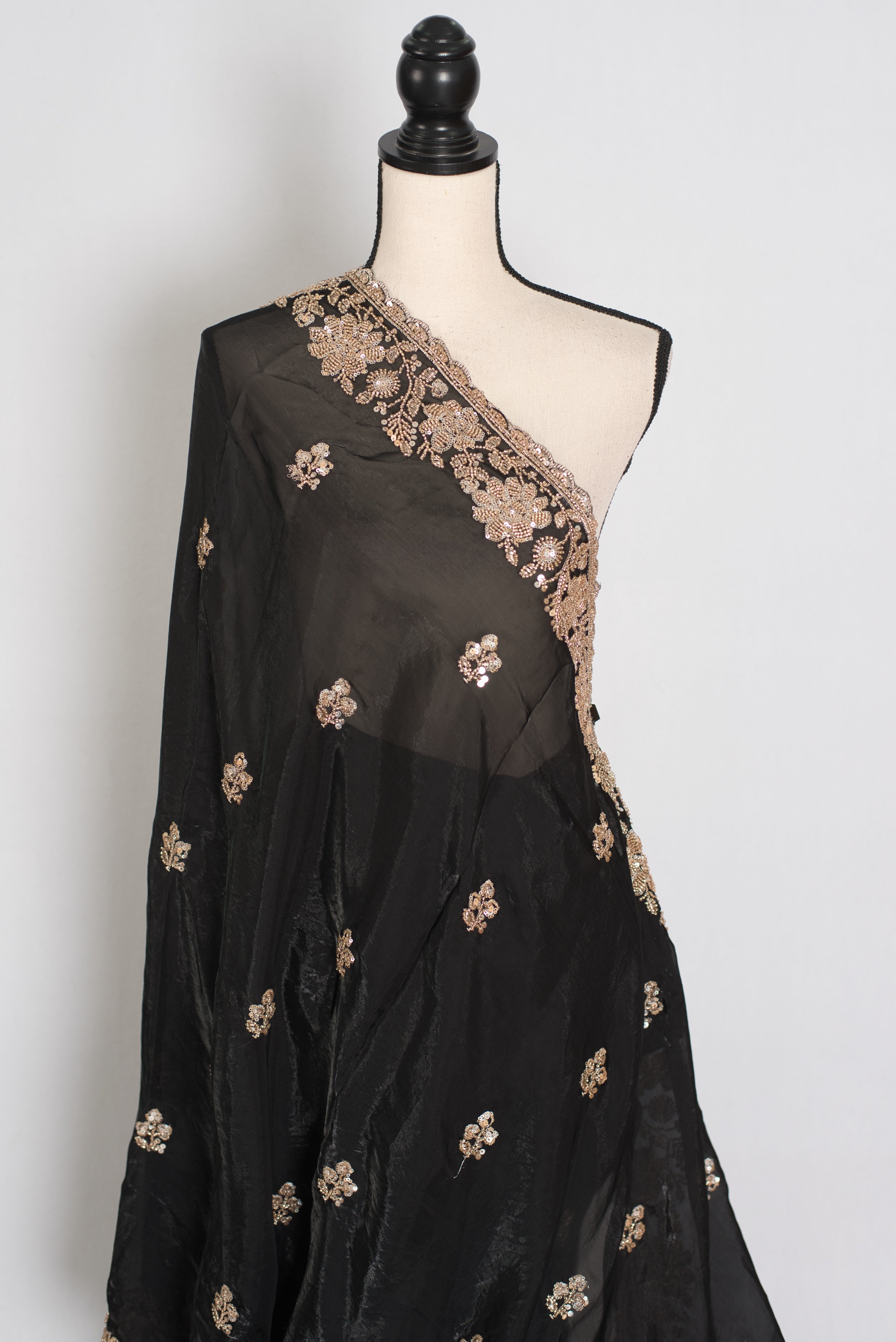 Aanya | Black Tissue Saree | Pre-Stitched Size 34 Blouse (Adjustable to 36/38)