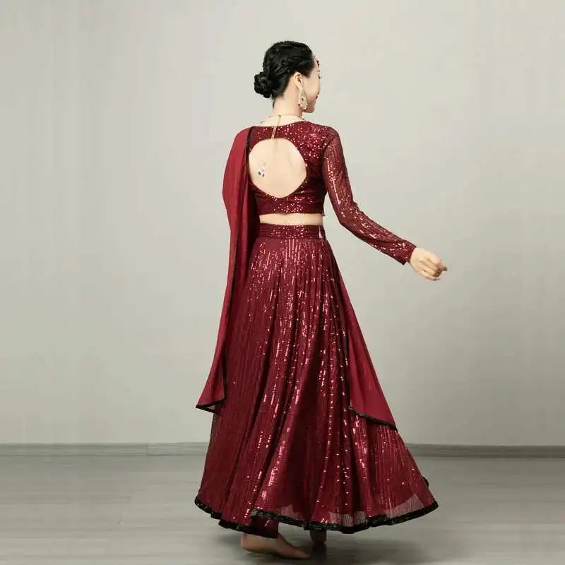 Iman Exotic Indian Dance Dress Ethnic Style Female Dance Dress Performance Photography Sari Top Large Swing Skirt Set