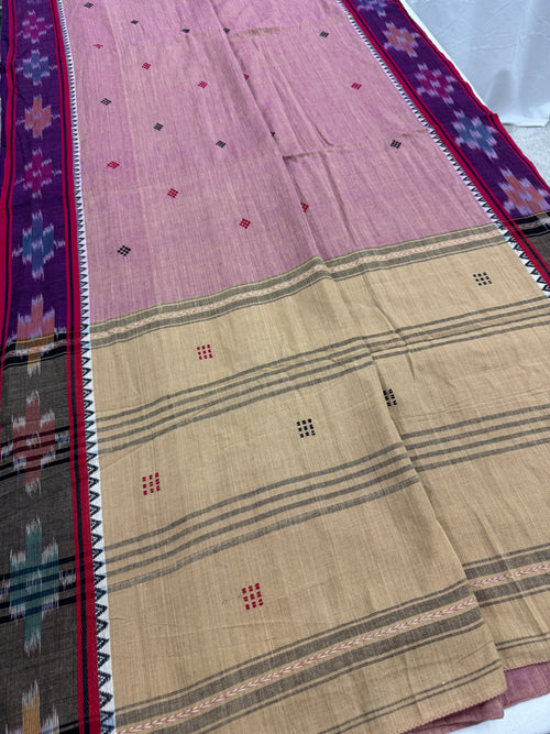 Hemangini : Purple Dhaniakhali Bengali Soft Cotton Saree with Katki Border