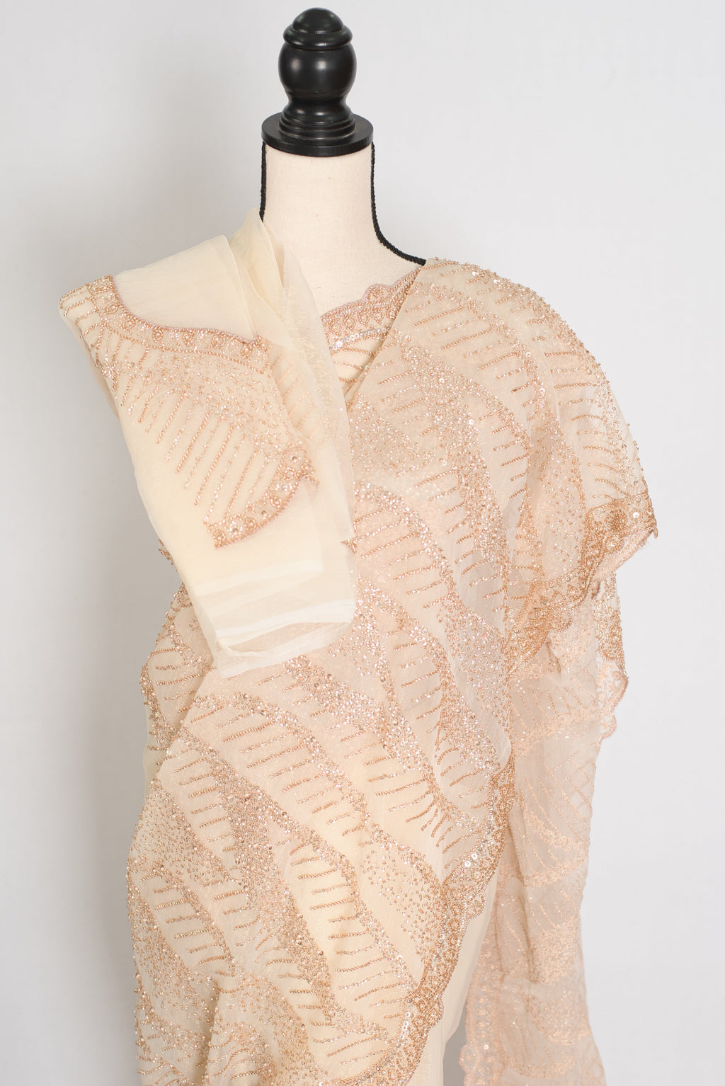 Sia | Cream and Gold Soft Organza Saree | Summer Wedding & Cocktail Partywear