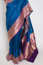 Mahi | Royal Blue Pure Katan Silk Banarasi Saree with 40 Size Stitched Blouse