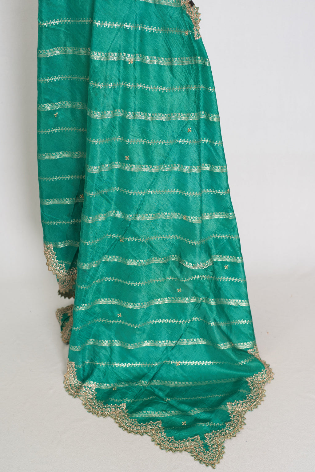Neha : Sea Green and Gold Dola Silk Banarasi Dupatta