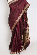 Noori : Certified Silk Burgundy Banarasi Katan Silk Saree with Resham Work