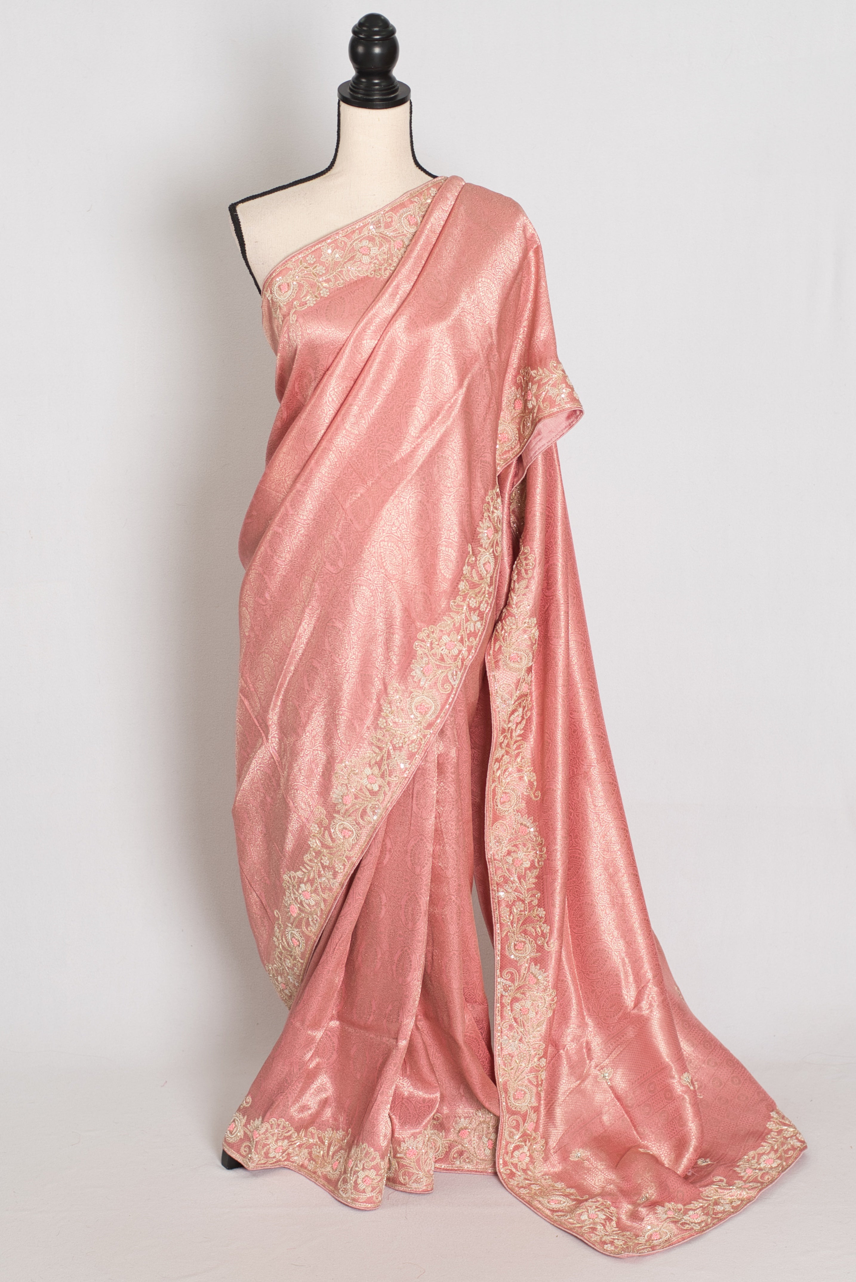 Navya | Baby Pink Semi Brocade Silk Hand Embroidery Saree | Pastel Collection