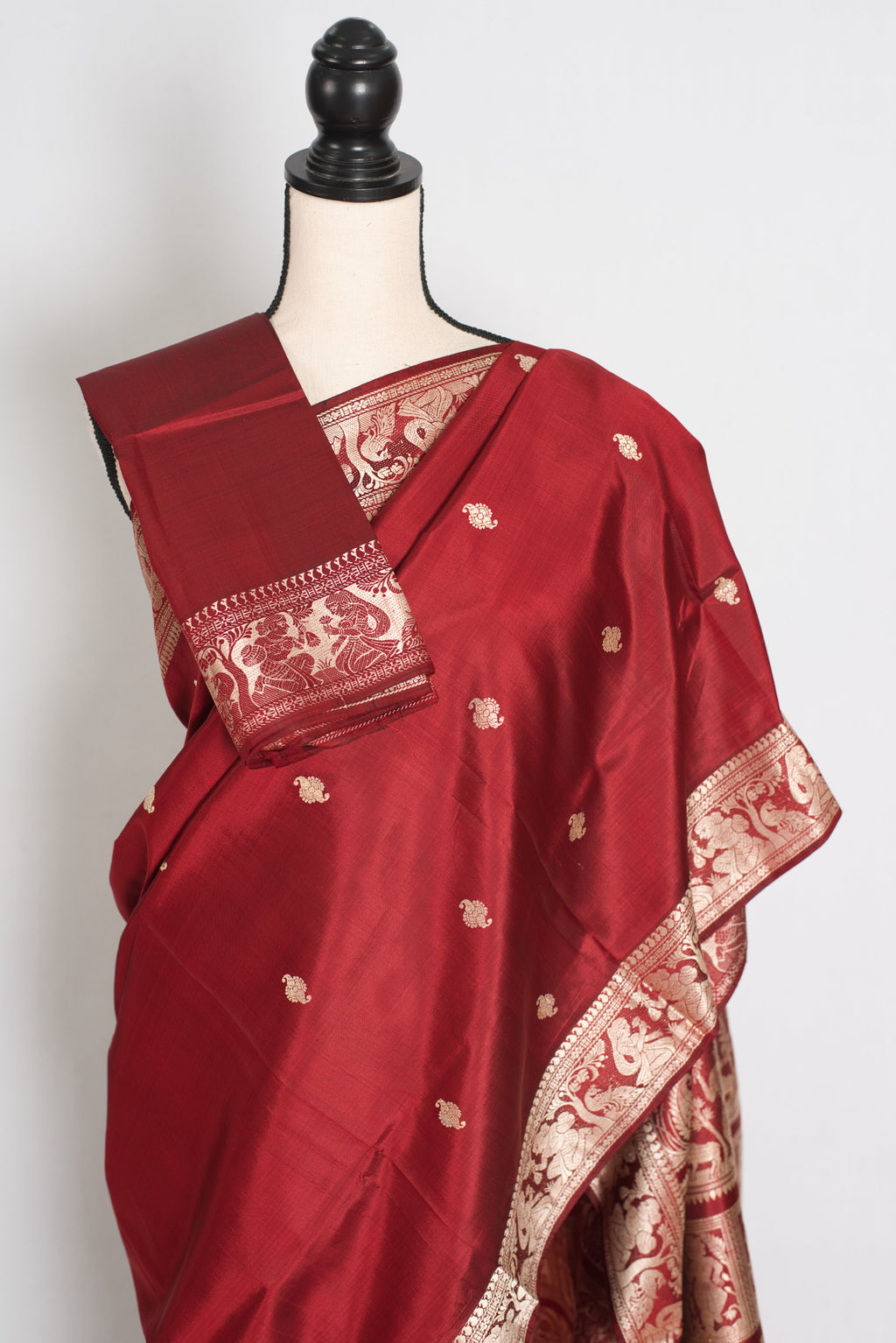 Pritha | Royal Maroon and Cream Handwoven Baluchari Pure Silk Saree