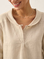 100% Linen Shawl V-Neck Half Sleeve Top JADE