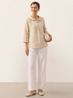 100% Linen Shawl V-Neck Half Sleeve Top JADE