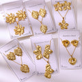 Oil-pressure Set Vintage Palace-style Stud Earrings And Necklace Non-fading Stainless Steel Gold-plated Jewelry