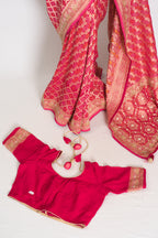 Afrin | Rani Pink Semi Georgette Saree | Pre-Stitched Size 38 Blouse
