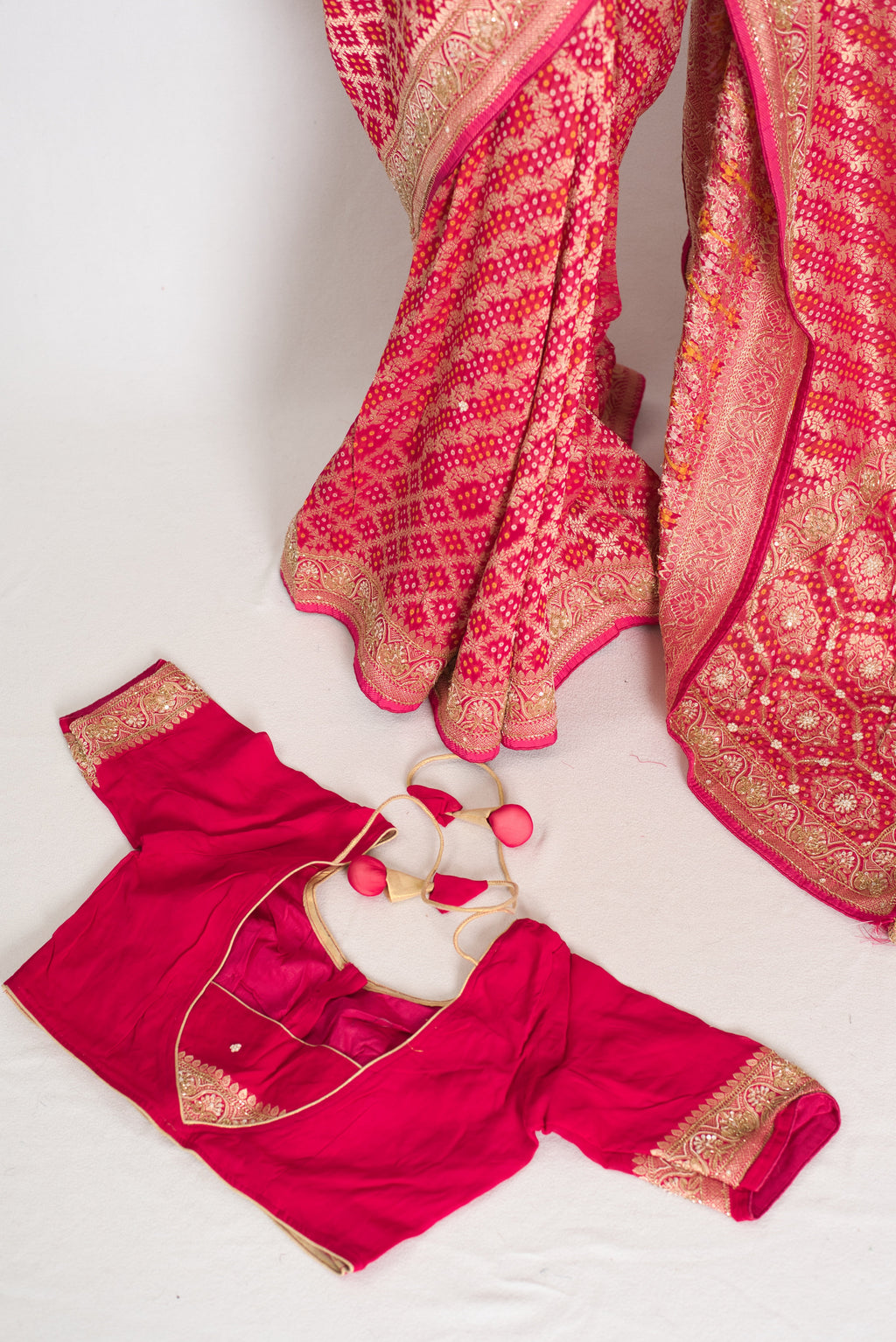 Afrin | Rani Pink Semi Georgette Saree | Pre-Stitched Size 38 Blouse
