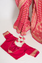 Afrin | Rani Pink Semi Georgette Saree | Pre-Stitched Size 38 Blouse