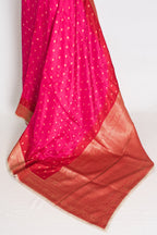 Harini | Pink & Red Dola Silk Banarasi Saree | Designer Stitched Lace Border