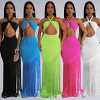 Summer Tassel Stitching Tube Top Dress