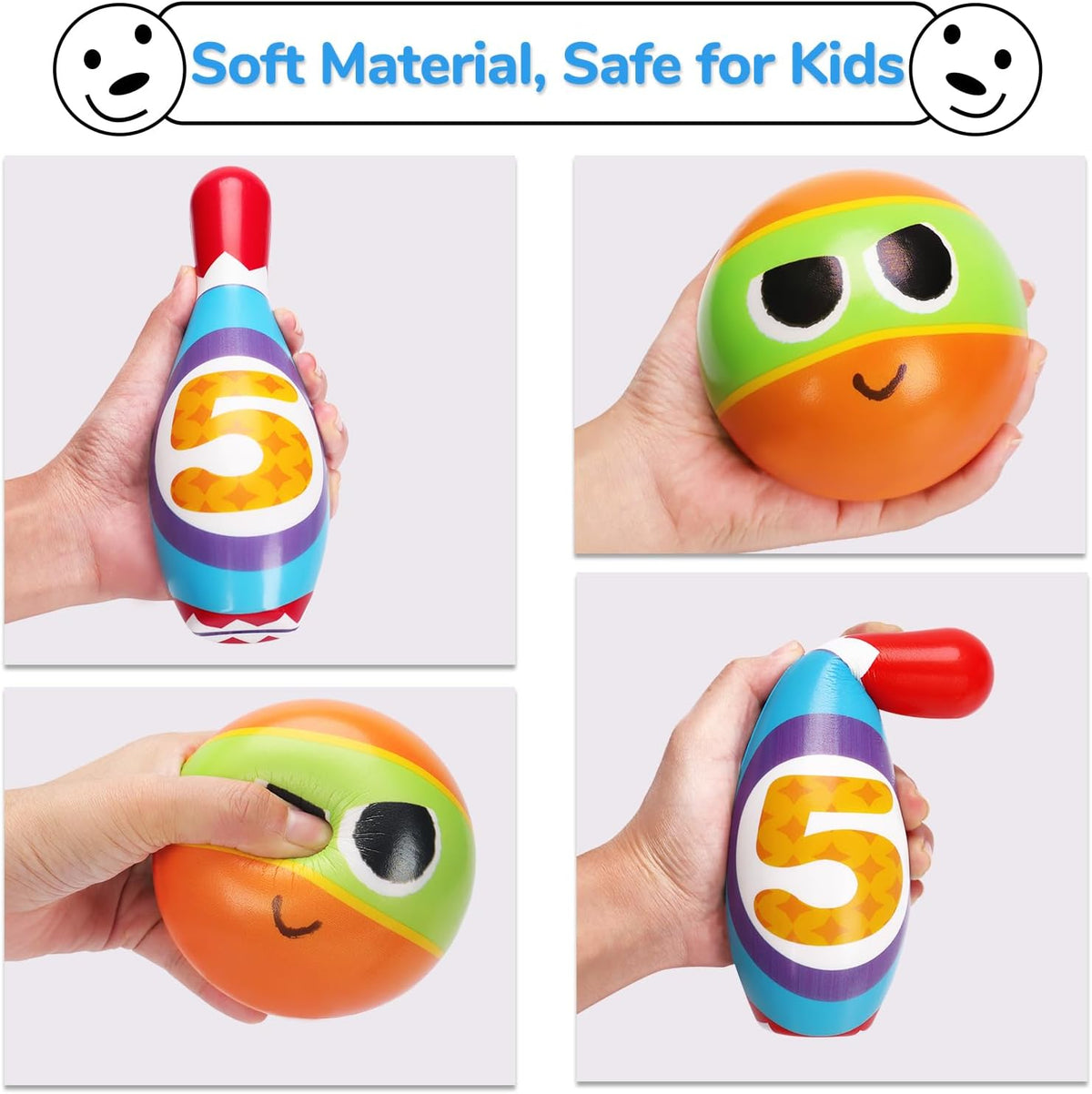 Kids Bowling Toy Set, Indoor Outdoor Activity Play Game Toys for Boy Girl, Soft 10 Foam Bowling Pins & 2 Balls, Educational Children Birthday Party Gifts