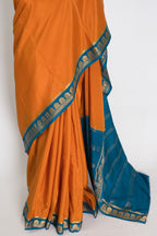 Nandini Orange and Turquoise Pure Mysore Silk Crepe Saree with 36 Size Blouse