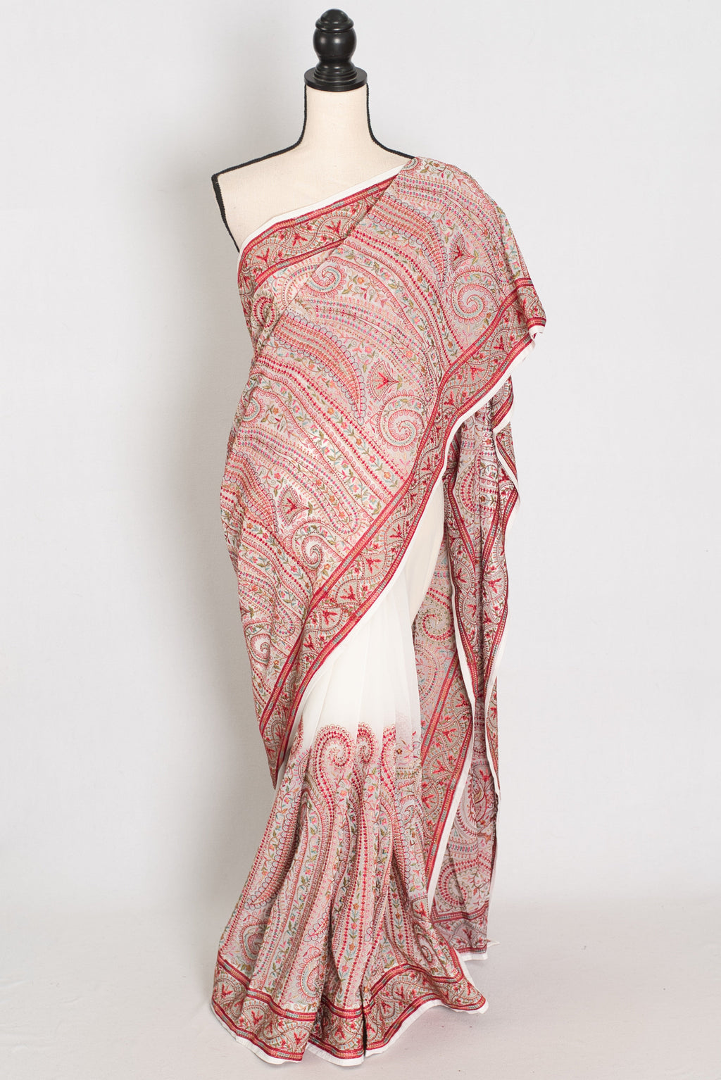 Koli | White and Red Georgette Saree | Lightweight Festive Partywear