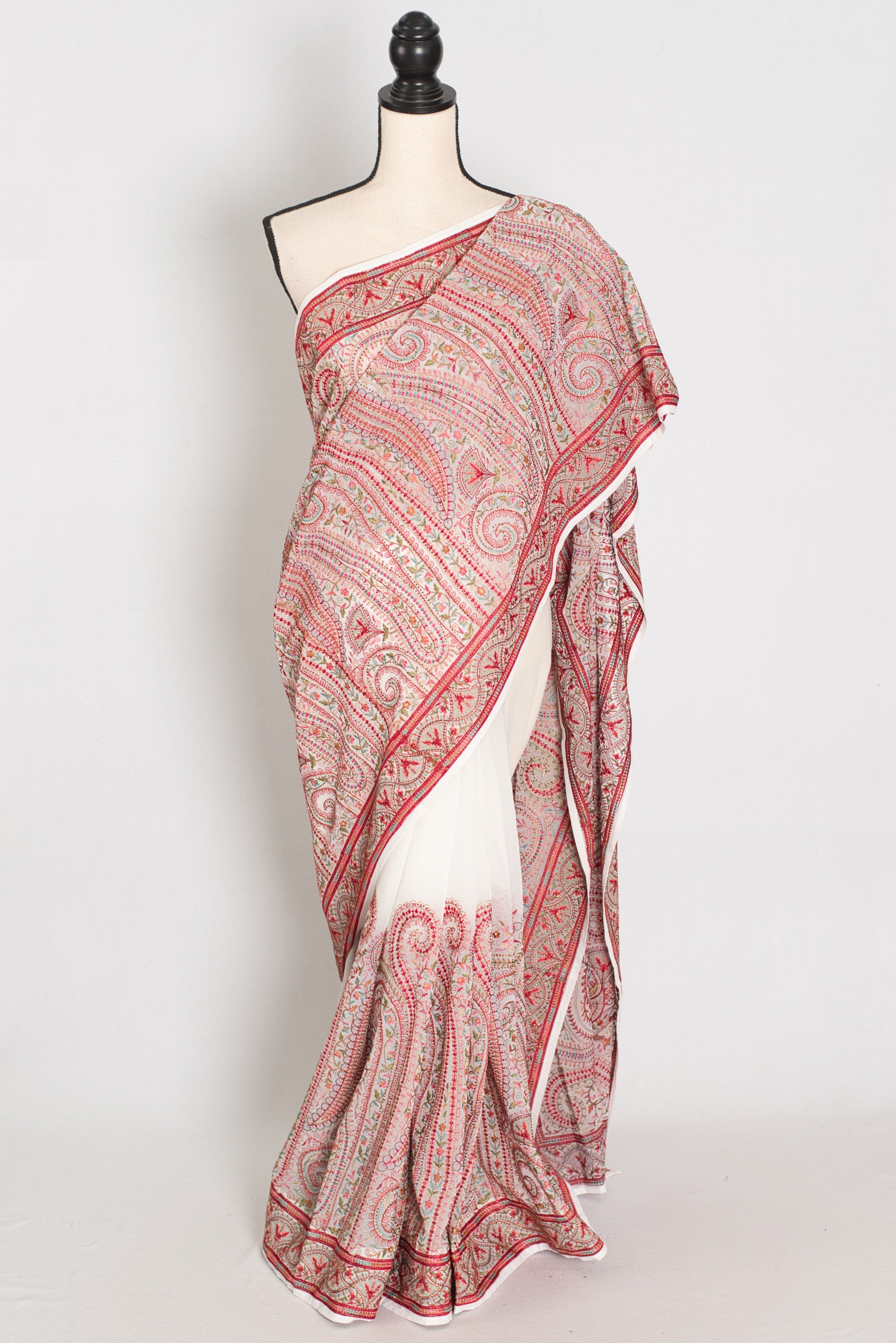 Koli | White and Red Georgette Saree | Lightweight Festive Partywear