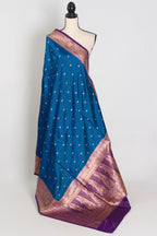 Mahi | Royal Blue Pure Katan Silk Banarasi Saree with 40 Size Stitched Blouse