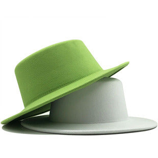 Simple Church Hat Suede Belt Woolen Hat British Style Fedora Hat Wide Brim Hat Women's Autumn And Winter Top Hat