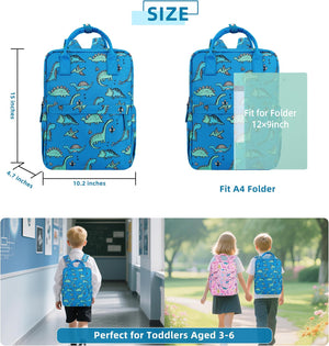 Toddler Backpack with Lunch Bag Box Set for Preschool Kindergarten Boys Girls Kids Small Backpacks School Bookbag for Elementary Primary(Blue Dinosaur)