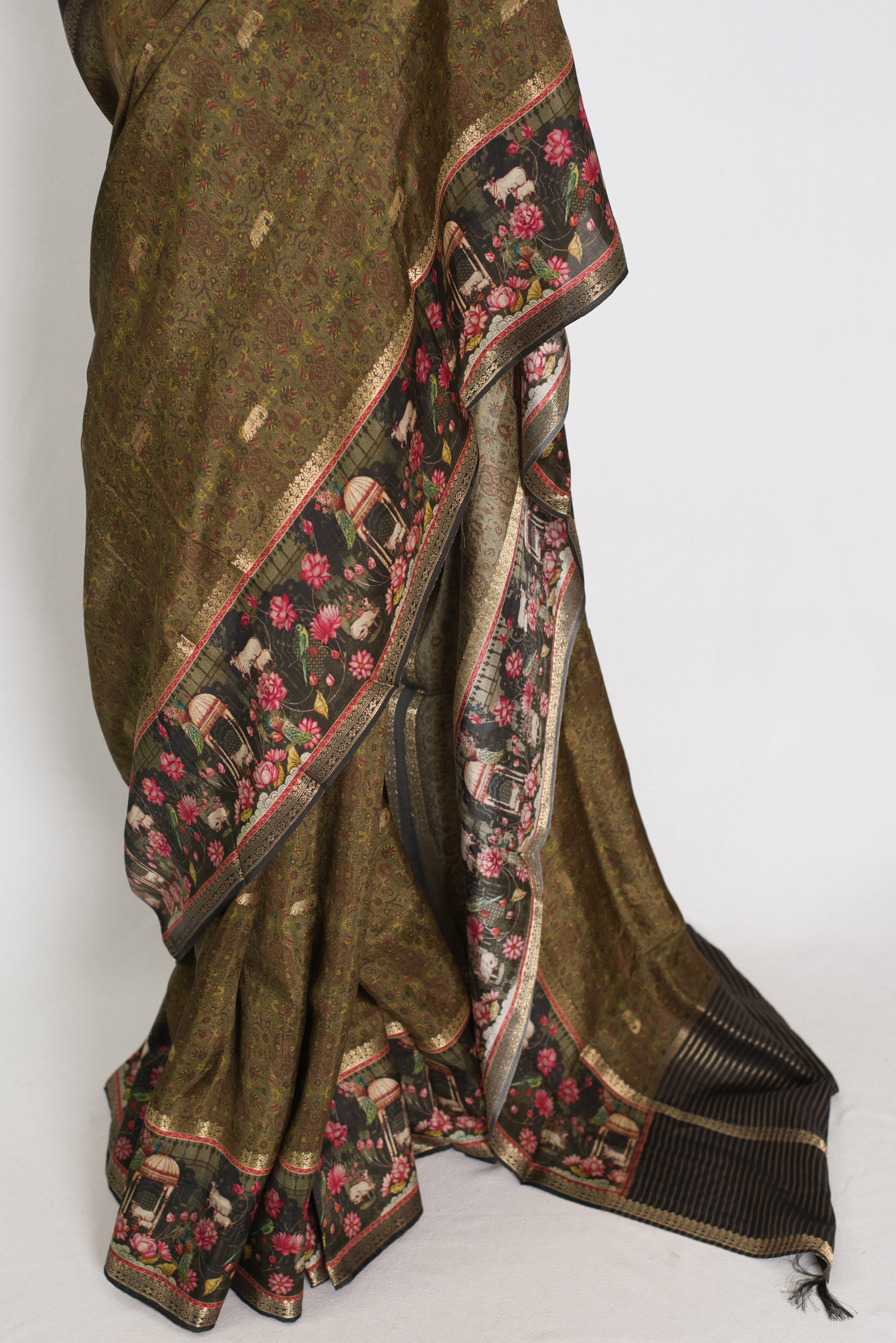 Dilshad | Henna Green Dola Silk Banarasi Saree | Perfect for Mehendi Ceremony