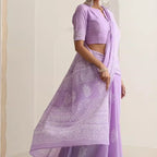 Indian Women's Thin Performance Printed Cotton Light Purple Sari
