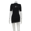 Sexy Lace Hollow-out Spliced Short Sleeve Dress