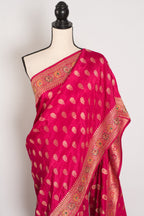 Purvi : Dark Pink and Gold Dola Silk Banarasi Saree - Hand Embroidery