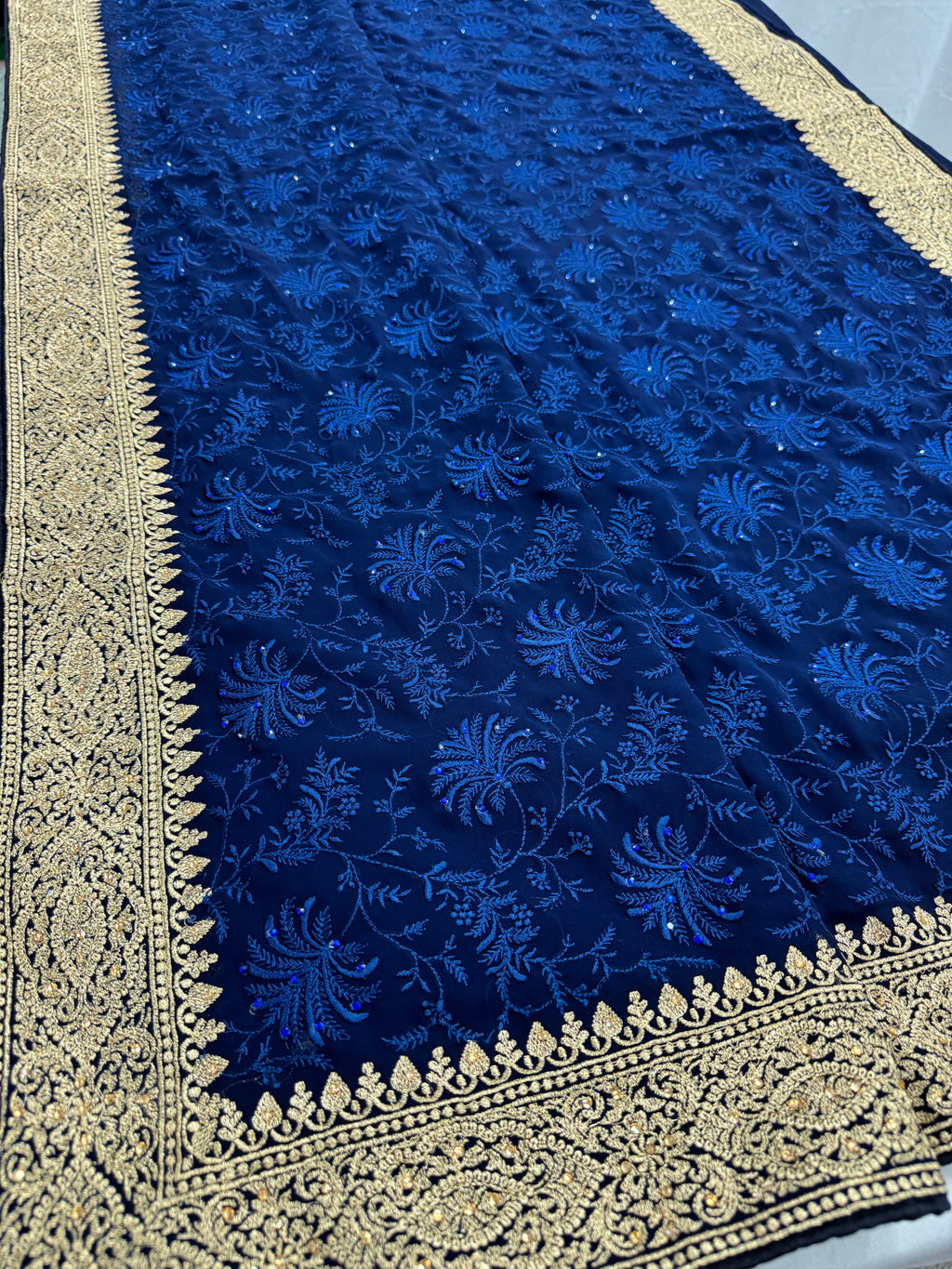 Afrin | Midnight Blue Georgette Partywear Saree | Trending Bollywood Style